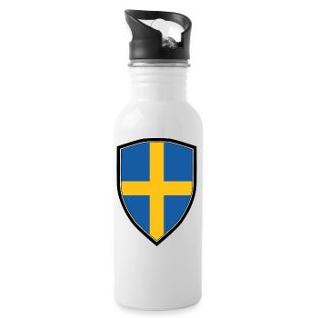 SWEDEN FLAG SHIELD - Water bottle with straw - white - Right