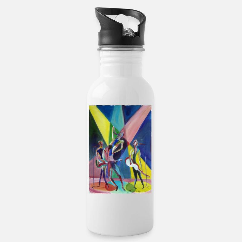 Rockband - Trinkflasche mit integriertem Trinkhalm - Weiß