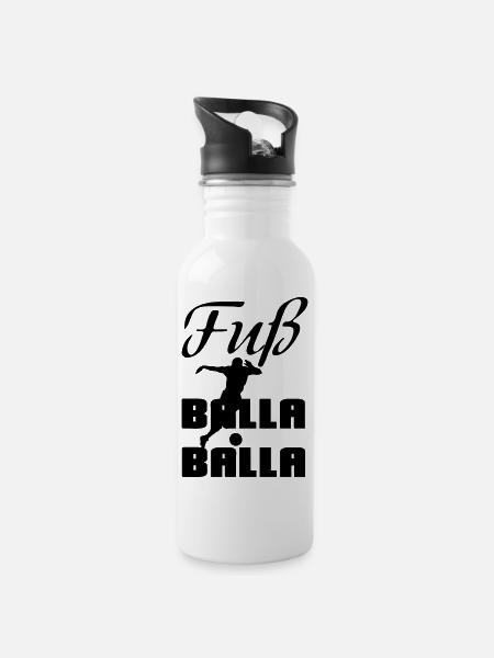 Fuß-Balla-Balla Fußball Geschenk Sprüche EM - Trinkflasche mit integriertem Trinkhalm - Weiß