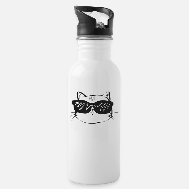 Chat cool - Gourde avec paille intégrée - blanc