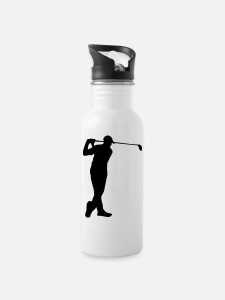 Golf player - Water bottle with straw - white