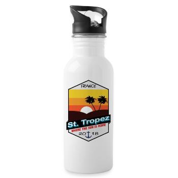 St. Tropez - Frankreich - Vintage - Trinkflasche mit integriertem Trinkhalm - Weiß - Rechts