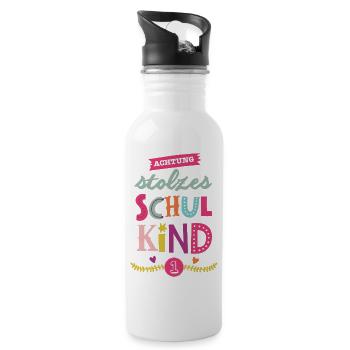 Stolzes Schulkind Maedchen - Trinkflasche mit integriertem Trinkhalm - Weiß - Rechts