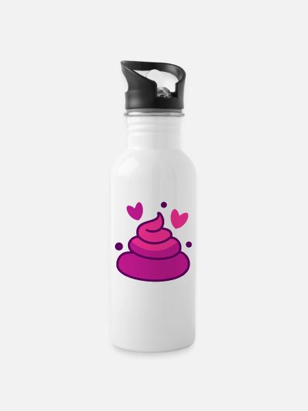 POOP LIEBE - Trinkflasche mit integriertem Trinkhalm - Weiß