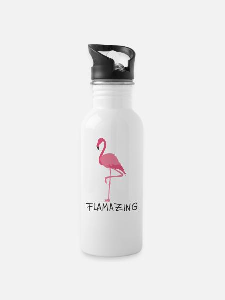 Flamazing Flamingo - Trinkflasche mit integriertem Trinkhalm - Weiß