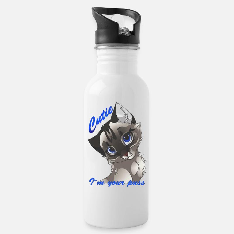 Katze - Trinkflasche mit integriertem Trinkhalm - Weiß