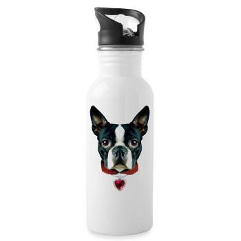 02 Boston Terrier I LOVE Heart Herz Liebe - Trinkflasche mit integriertem Trinkhalm - Weiß - Rechts