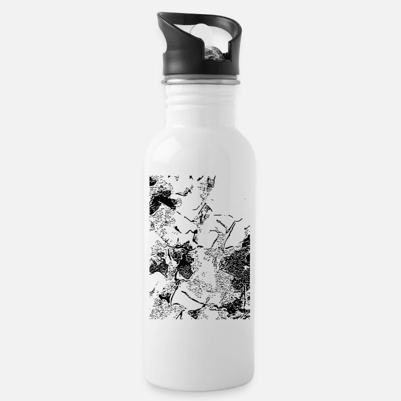 Abstraktes Bild / Linie / schwarz / Muster - Trinkflasche mit integriertem Trinkhalm - Weiß