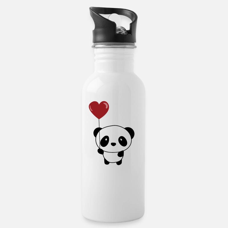Coeur de ballon mignon Valentine Panda Chibi - Gourde avec paille intégrée - blanc