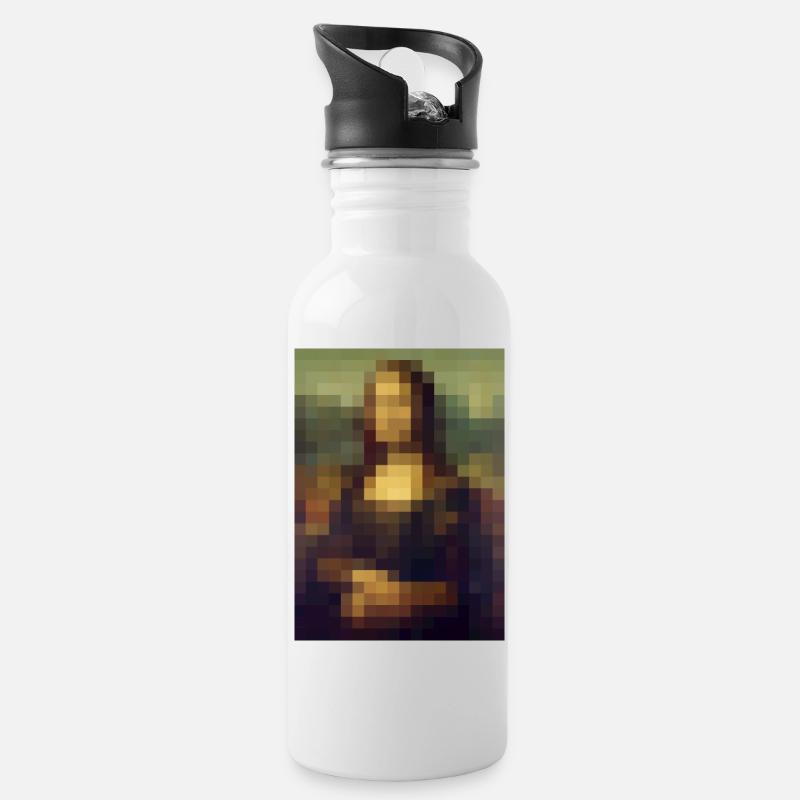 Mona Lisa 8-bit pixels tableau Léonard de Vinci - Gourde avec paille intégrée - blanc