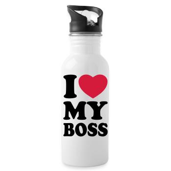 I love my boss - Ich liebe meinen Chef - Trinkflasche mit integriertem Trinkhalm - Weiß - Rechts