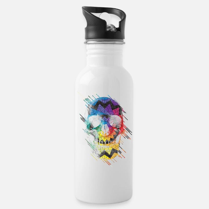 Geometric Skull - Water bottle with straw - white