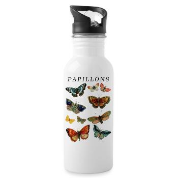 Papillons Schmetterling Vintage Grafik - Trinkflasche mit integriertem Trinkhalm - Weiß - Rechts