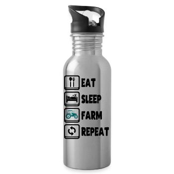 Eat Sleep Farm Repeat - Water bottle with straw - silver - Right