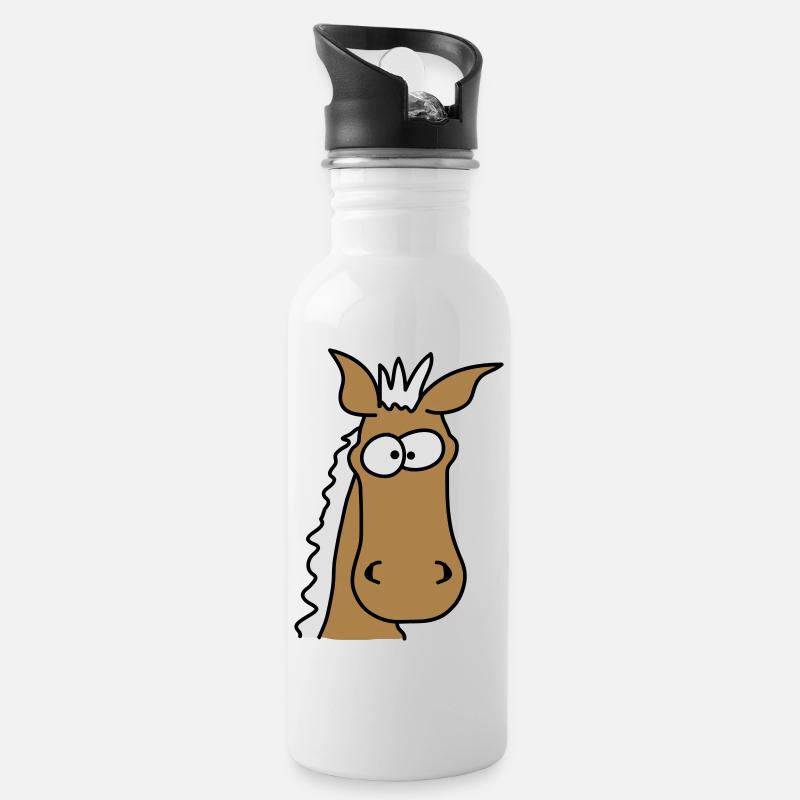 Funny Comic Horse - Trinkflasche mit integriertem Trinkhalm - Weiß