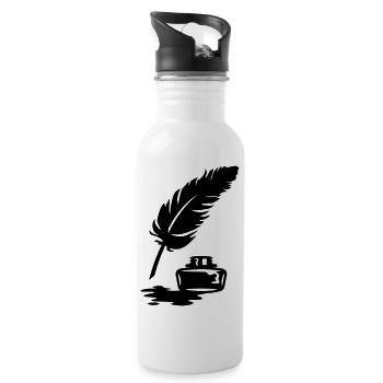 Quill Pen and Ink Pot - Water bottle with straw - white - Right
