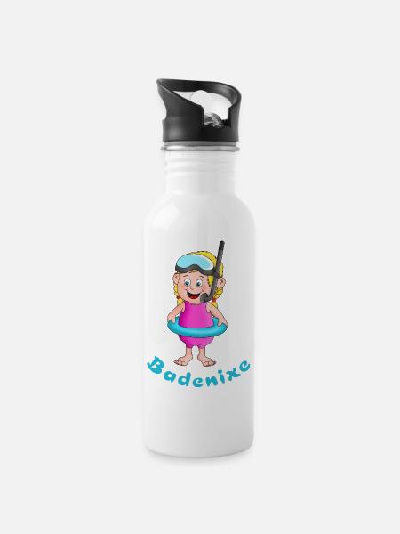 Badenixe - Schwimmerin - Trinkflasche mit integriertem Trinkhalm - Weiß