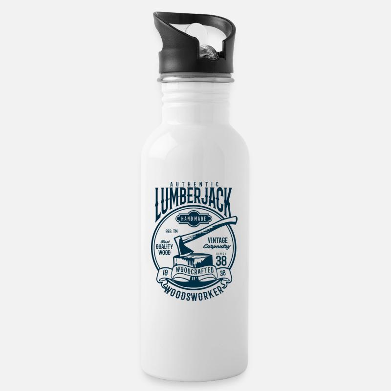 Authentic Lumberjack - Trinkflasche mit integriertem Trinkhalm - Weiß