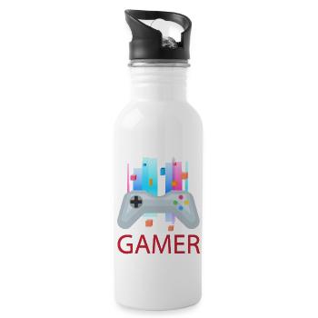 Gamer Gaming - Trinkflasche mit integriertem Trinkhalm - Weiß - Rechts