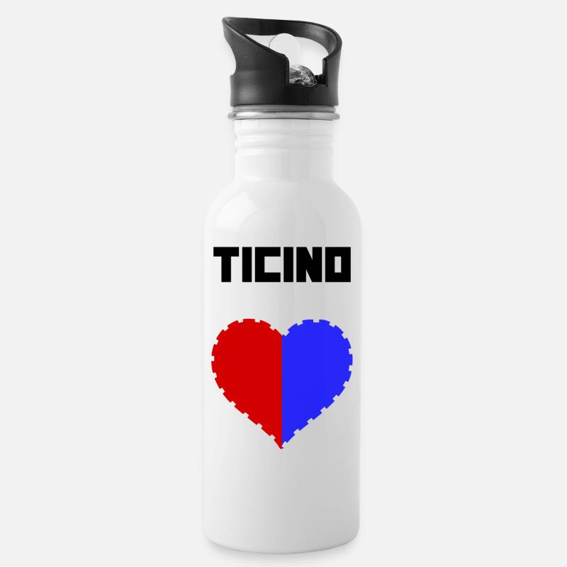 Ticino / Tessin mit Herz & Flagge schwarz - Trinkflasche mit integriertem Trinkhalm - Weiß