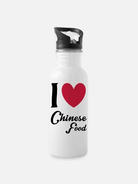 Chinese Food - Trinkflasche mit integriertem Trinkhalm - Weiß
