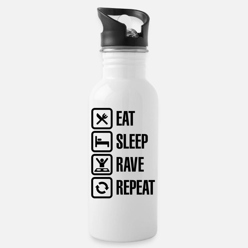 Eat sleep rave repeat - Gourde avec paille intégrée - blanc