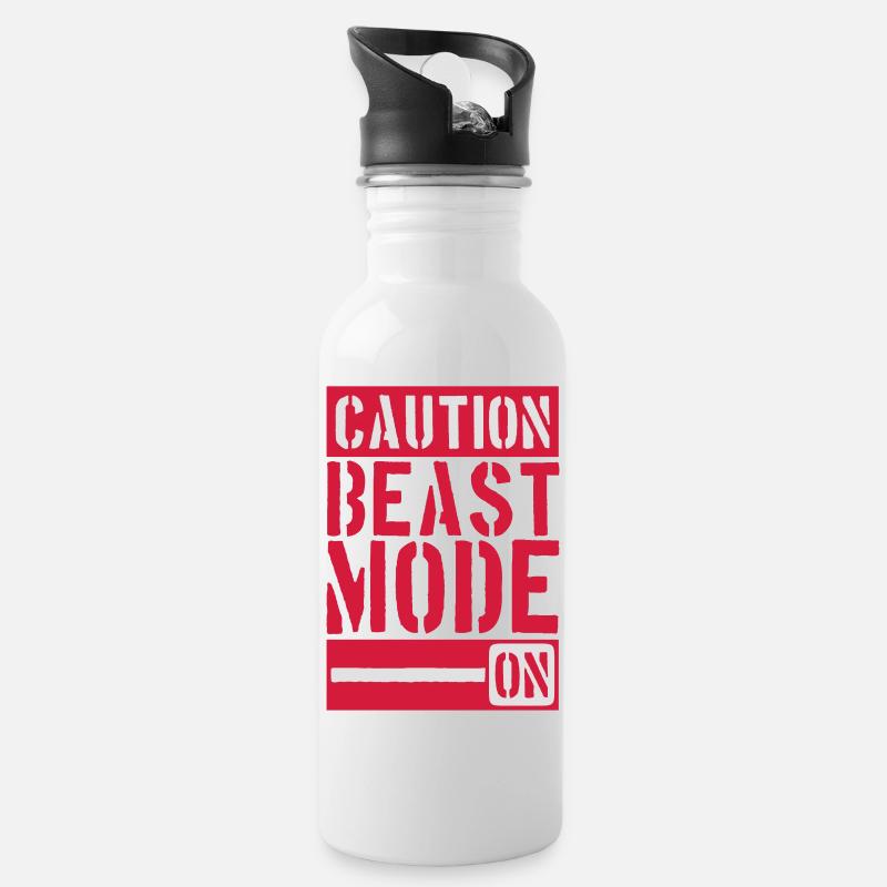 Caution Beast Mode On - Water bottle with straw - white