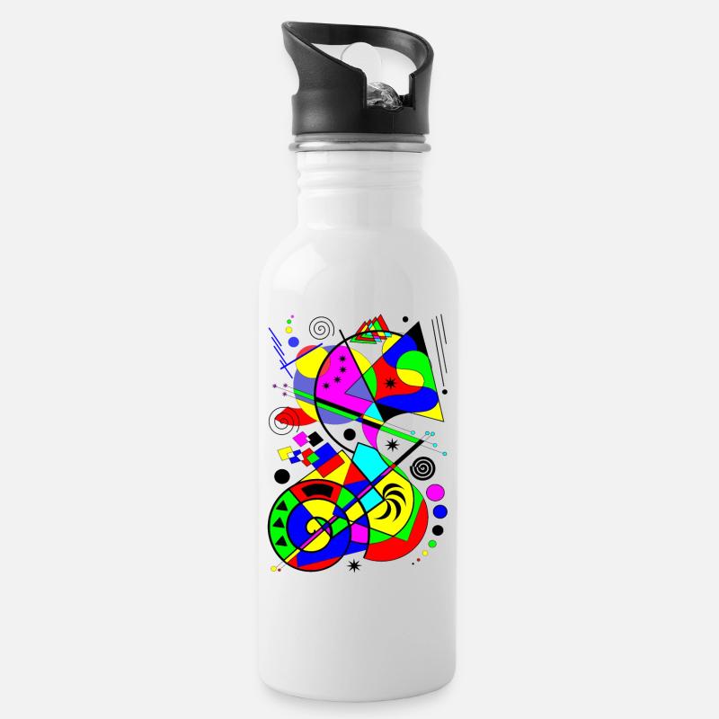 abstract art colorful pattern multicolored paints shapes - Water bottle with straw - white