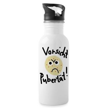 Vorsicht Pubertät - Trinkflasche mit integriertem Trinkhalm - Weiß - Rechts
