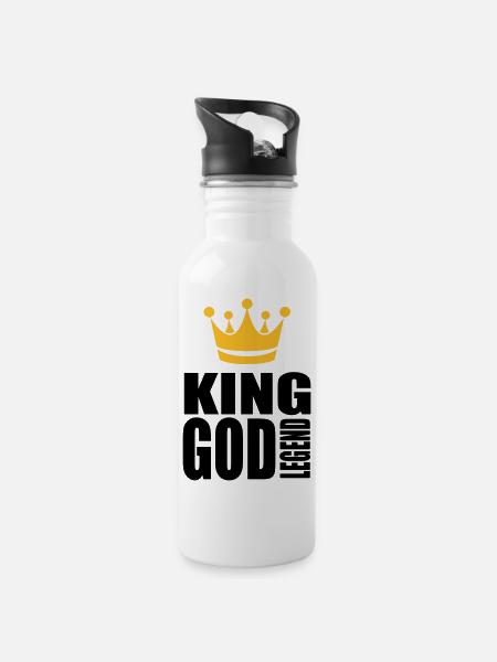 König Gottes Legende - Trinkflasche mit integriertem Trinkhalm - Weiß