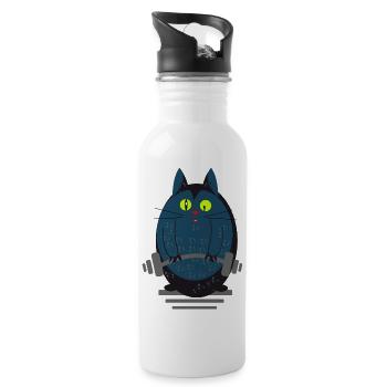 Katze als Gewichtheber - Trinkflasche mit integriertem Trinkhalm - Weiß - Rechts