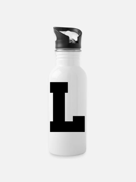 L - capital letter single, bold and serif - Water bottle with straw - white