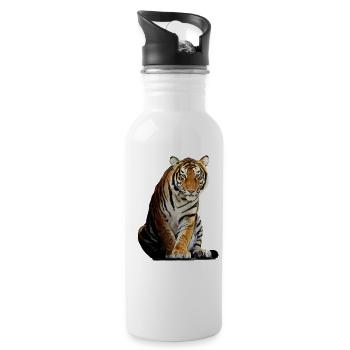 Majestätischer Tiger Im Fokus - Trinkflasche mit integriertem Trinkhalm - Weiß - Rechts