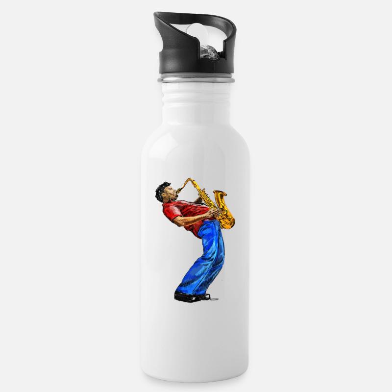 Musiker - Trinkflasche mit integriertem Trinkhalm - Weiß