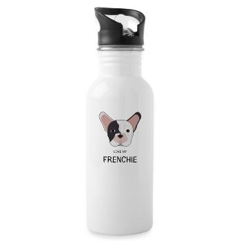 Dog Head French Bulldog Love my frenchie - Water bottle with straw - white - Right