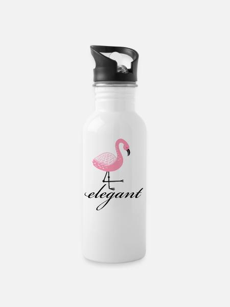 Flamingo elegant - Trinkflasche mit integriertem Trinkhalm - Weiß
