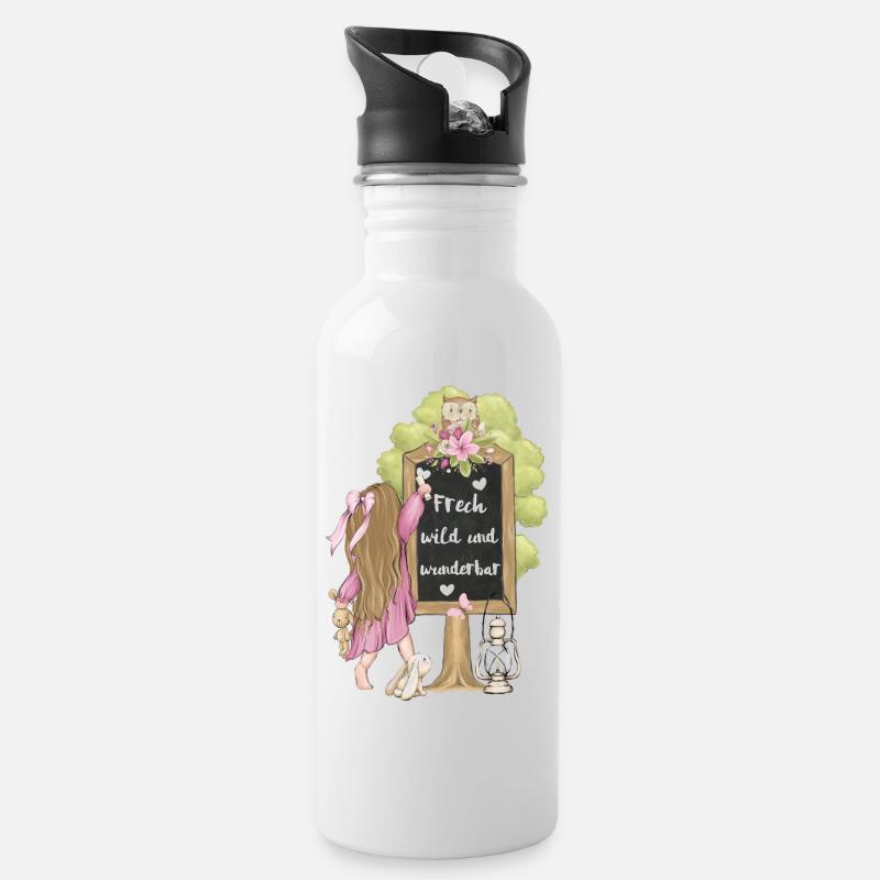 Frech wild und wunderbar - Trinkflasche mit integriertem Trinkhalm - Weiß