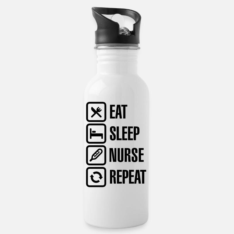 Eat Sleep Nurse Repeat - Trinkflasche mit integriertem Trinkhalm - Weiß
