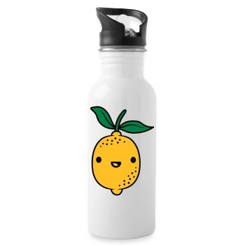 Kawaii lemon fruit - Water bottle with straw - white - Right