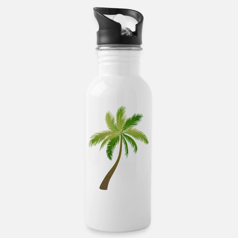 Palmen Baum Palmen - Trinkflasche mit integriertem Trinkhalm - Weiß