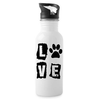 Love, Liebe auf vier Füssen, Hundeliebe - Trinkflasche mit integriertem Trinkhalm - Weiß - Rechts