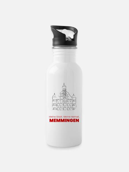 Memmingen - Trinkflasche mit integriertem Trinkhalm - Weiß