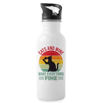 Cats And Wine Katze Wein Rotwein Geschenk - Trinkflasche mit integriertem Trinkhalm - Weiß - Rechts