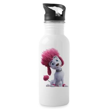 100% Wolf Freddy streckt Zunge raus - Trinkflasche mit integriertem Trinkhalm - Weiß - Rechts