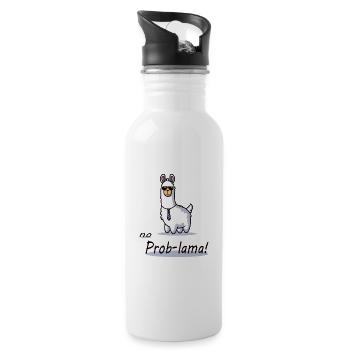 funny lama no prob lama cartoon design - Water bottle with straw - white - Right