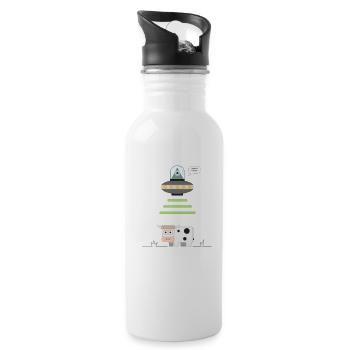 Alien abducting cow - Water bottle with straw - white - Right