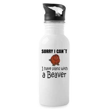 BEAVER: Plans with a Beaver - Trinkflasche mit integriertem Trinkhalm - Weiß - Rechts