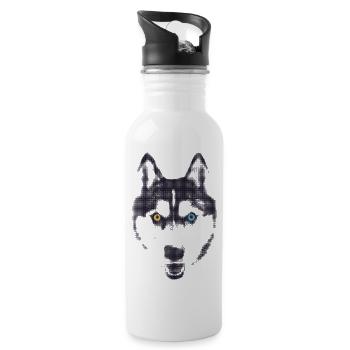 Husky mit Heterochromie Husky Fan Geschenk - Trinkflasche mit integriertem Trinkhalm - Weiß - Rechts