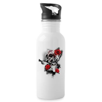 Schädel Tattoo Style - Limited Edition - Trinkflasche mit integriertem Trinkhalm - Weiß - Rechts