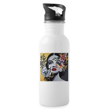 Calligraphy Persian Woman - Water bottle with straw - white - Right